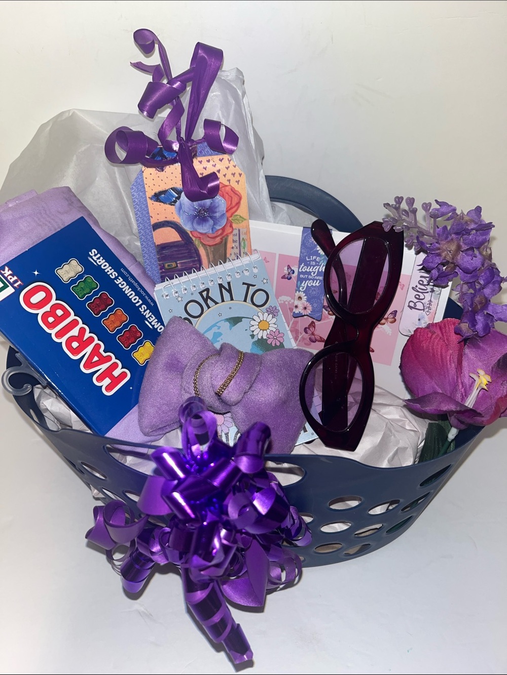 Nwt Purple Gift Basket w/loungewear Sunglasses & Accessories - Home Decor Gifts